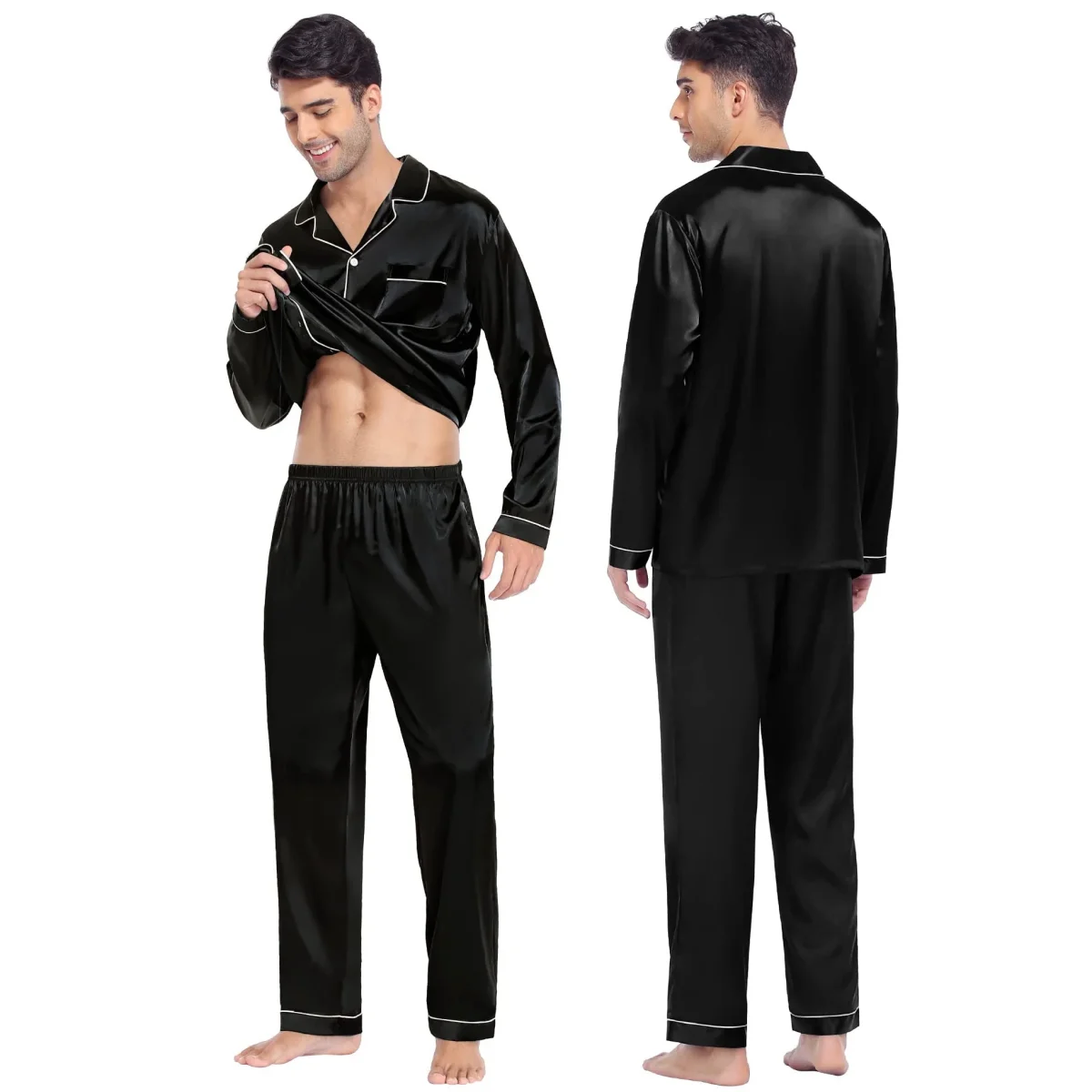 Familia Long Silk Pajama Set 100% puro de seda pura PJS - Imagen 5
