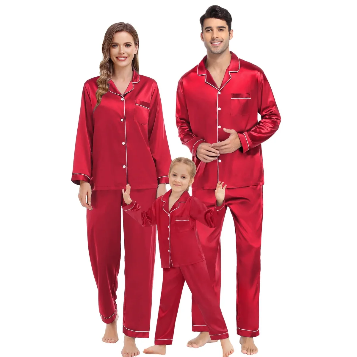 Familia Long Silk Pajama Set 100% puro de seda pura PJS - Imagen 7