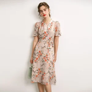 Vestido midi floral de pura seda Fiesta de invitados Vestidos cruzados de seda
