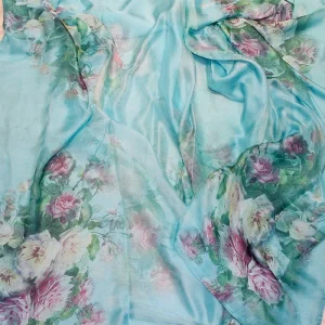 Fular de seda Flores azul turquesa