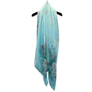 Fular de seda con forro Flores azul turquesa