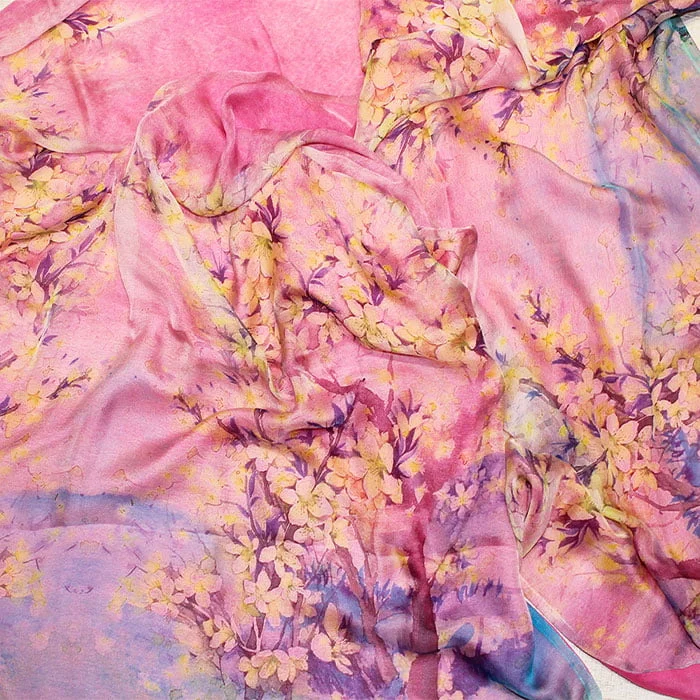 Fular de seda con forro Primavera rosa - Imagen 4