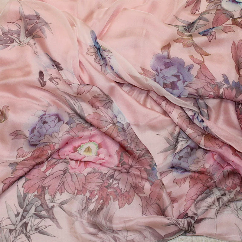 Fular de seda con forro Flores rosa - Imagen 3