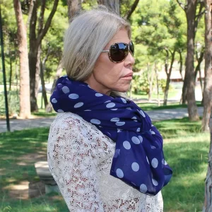 Fular de seda con forro Lunares azul marino