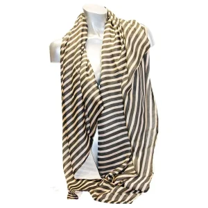 Fular de seda con forro  Rayas negro y beige