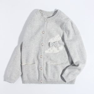Chicas Cashmere Cardigan Bunny Bow Appliqué Cajeza de cachemir