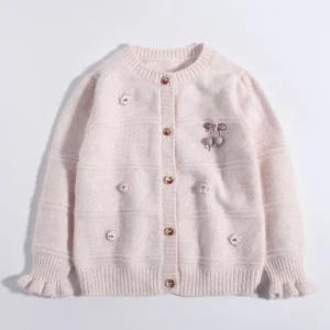 Cardigán de chicas Cardigan bordado mouse acentos florales suéter de cachemir