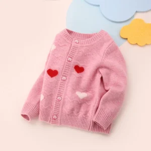 Girls Cashmere Cardigan Heart Pattern Button Botón Front Cashmere suéter