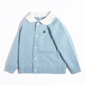 Cardigan de chicas Coloque blanco Bordado de bordado de bordado Floral Sweater