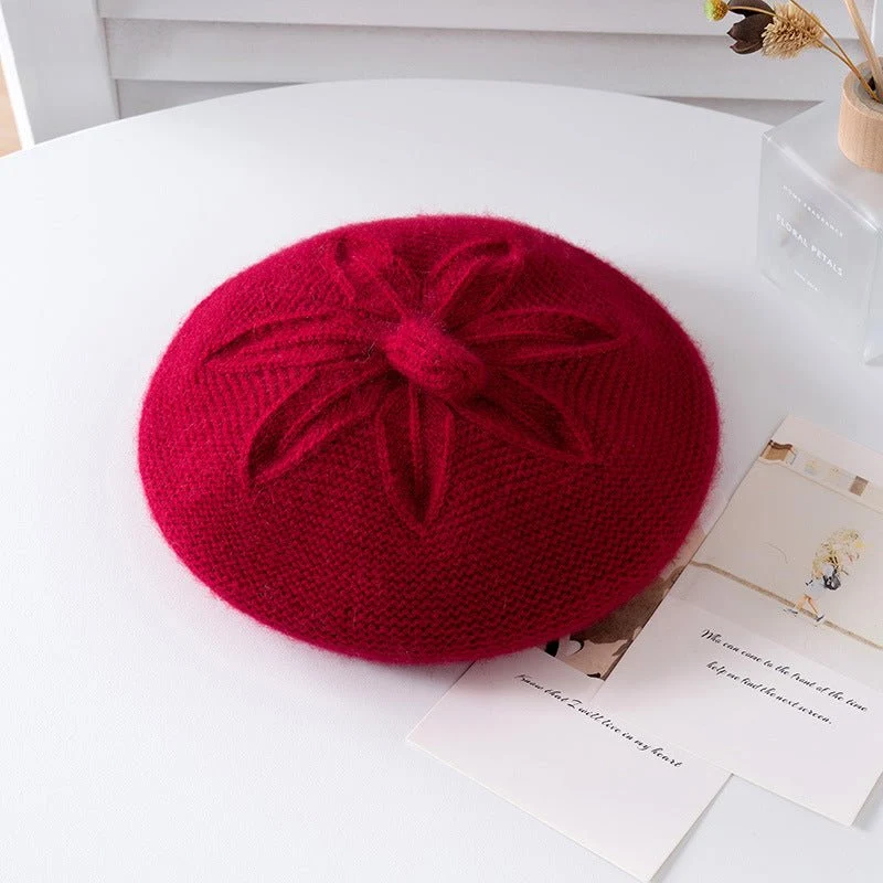 Boina de cachemira de punto floral para niñas Gorro de cachemira de invierno suave para niños - Imagen 5