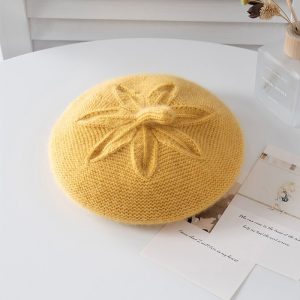 Boina de cachemira de punto floral para niñas Gorro de cachemira de invierno suave para niños