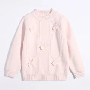 Girls Pink Cashmere Séter Bow Knit Detalle Kids Cashmere Commer