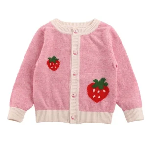 Girls Pure Cashmere Cardigan Kids Strawberry Botón de cachemir delantero