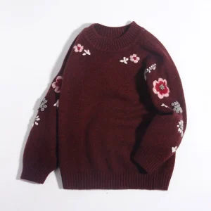 Girls puro suéter de cachemir bordado floral para niños de cachemira