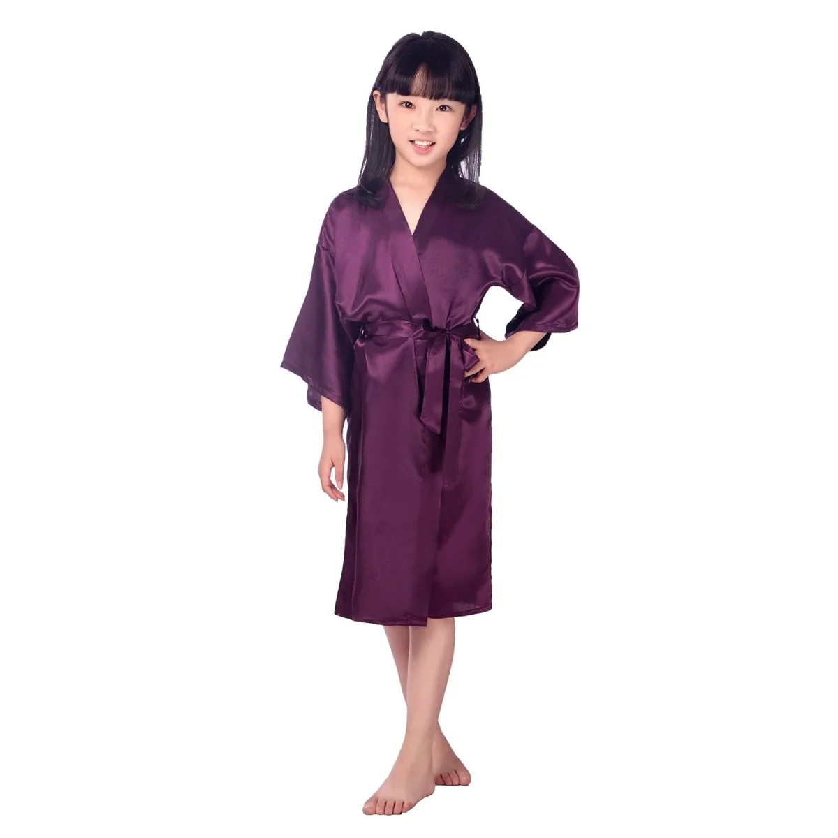 Bata de seda kimono de seda para niños para chicas de manga corta de manga de túnica - Imagen 3