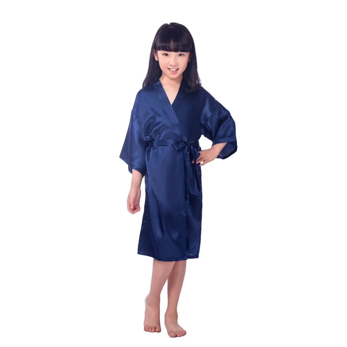 Bata de seda kimono de seda para niños para chicas de manga corta de manga de túnica - Imagen 6