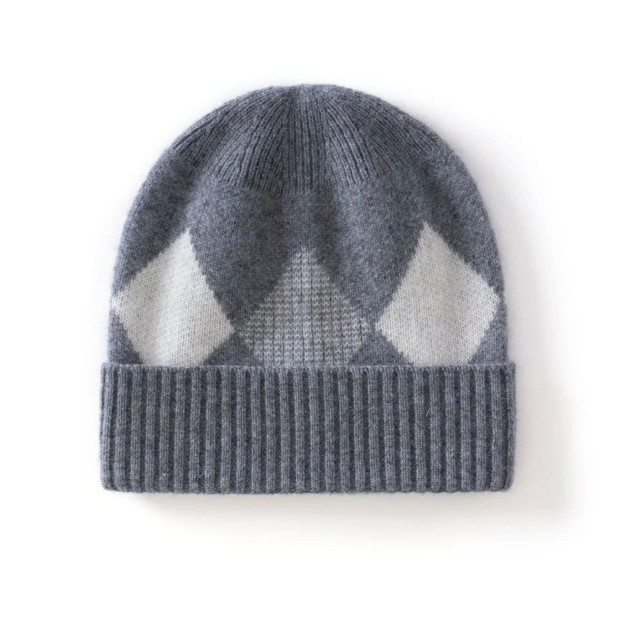 Gorro de cachemira Argyle para niños Gorro de cachemira con borde acanalado y estampado de rombos - Imagen 7