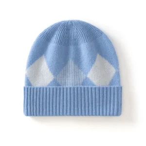 Gorro de cachemira Argyle para niños Gorro de cachemira con borde acanalado y estampado de rombos
