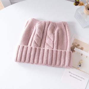 Gorro de cachemira tejido con ochos para niños Gorro de cachemira con dobladillo acanalado para niños y niñas
