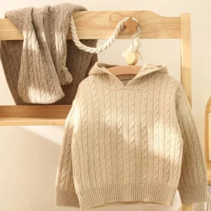 Cable de cable para niños Caja de cachemira sudadera con capucha de manga larga suéter de cachemir