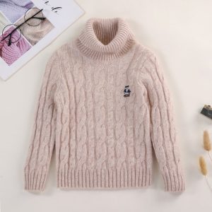 Cable de cable para niños Cantaletera de cachemira Turtleneck Crest Patch Cashmere Cashmere