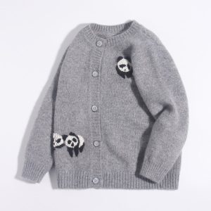 Cardigan de cachemir para niños Botón de bordado lindo Panda Sweater de cachemir delantero