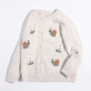 Kids Cashmere Cardigan Flor de caracol bordado suéter de cachemira para niñas
