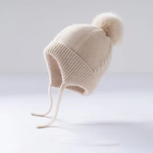 Gorro de punto de cachemira para niños con orejeras y lazos Gorro de cachemira con pompones