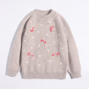 Suéter de cachemir para niños Candy Cane Snowflake Patrón de cachemir Cajero automático