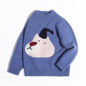 Séter de cachemir para niños Cartoon Bear Intarsia Crew Neck Cashmere Rashmere