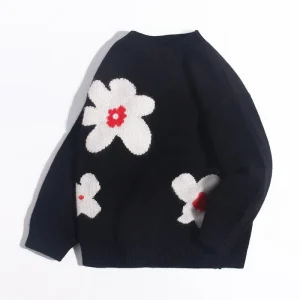 Séter de cachemir para niños Floral Intarsia Crew Cajero de cachemira