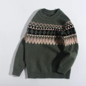 Suéter de cachemir para niños nordic fair isle patrón de la tripulación de la tripulación de cachemira