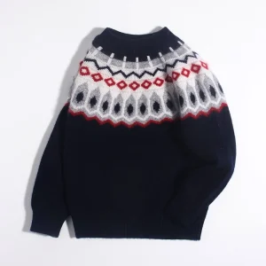 Suéter de cachemir para niños nordic fair isle patrón de manga larga top de caja de manga larga
