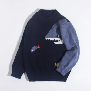 Sweater de cachemir para niños Diseño de pescado de tiburón cálido de cachemir.