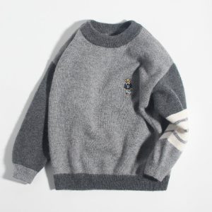 Sweater de cachemir para niños Manga rayada Bordado de bordado de bordado