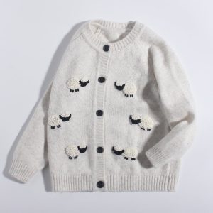Cardigan de cachemir de niños Pure Cardigan 3D Bordado de bordado de bordados de cachemir