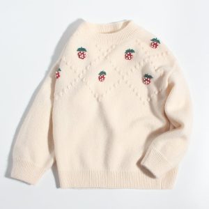 Girls Pure Cashmere Sweater bordado de fresas bordadas Cajabos de cachemira