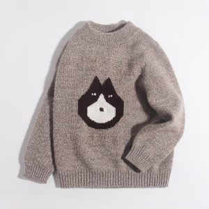 Sweater de cachemir puro para niños Husky Dog Face Diseño de cachemir Cajero automático