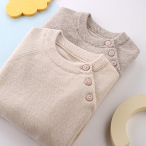 Niños Pure Cashmere Sweater Button Button Crew Cajero de cachemir Cajero de cachemira