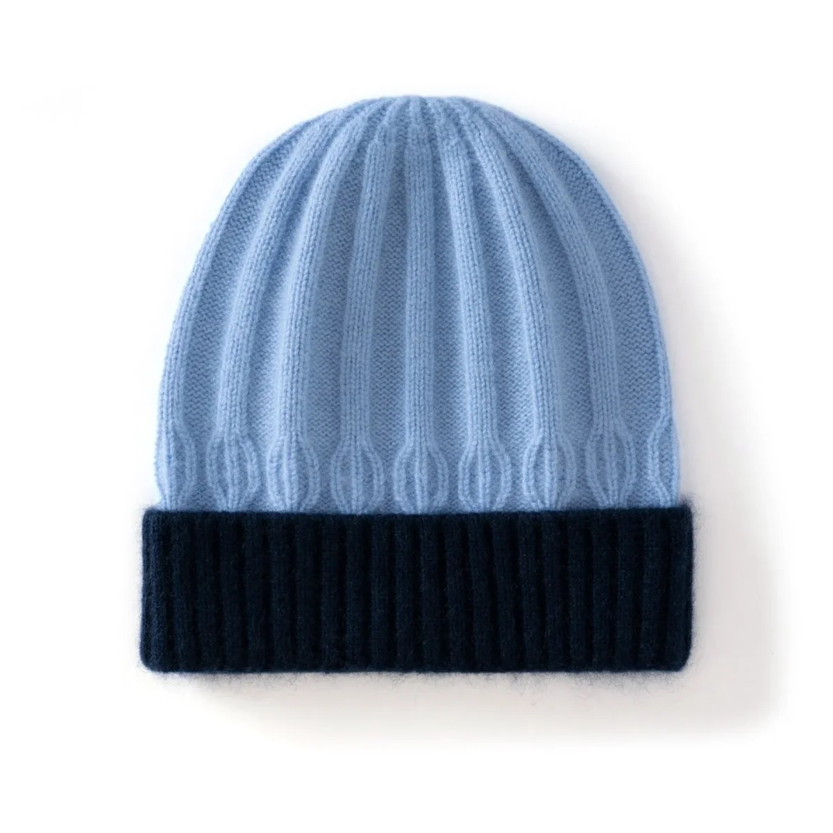 Gorro de punto de cachemira acanalado para niños Gorro de punto de cachemira con bloques de color y borde doblado - Imagen 7