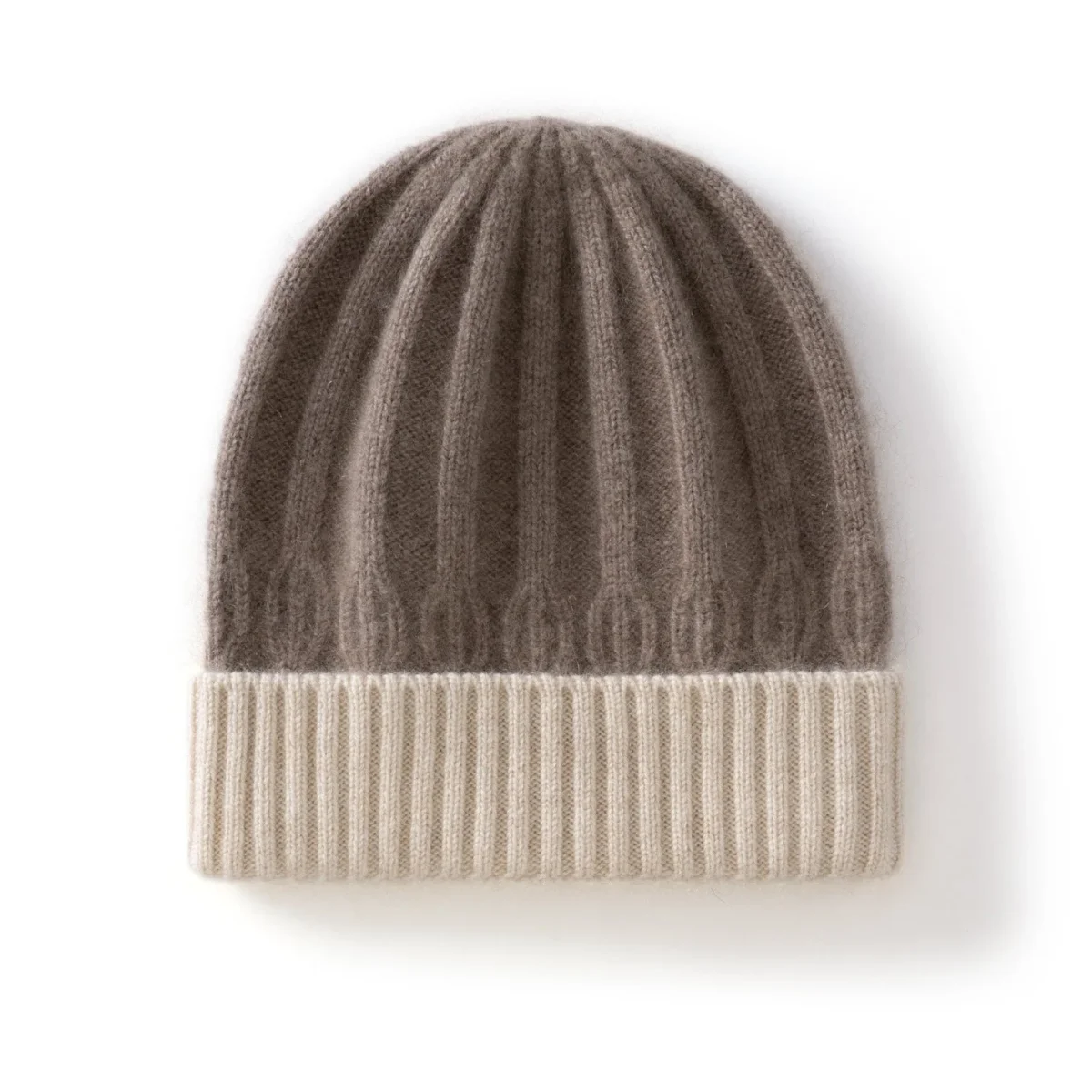 Gorro de punto de cachemira acanalado para niños Gorro de punto de cachemira con bloques de color y borde doblado - Imagen 5