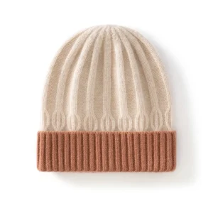 Gorro de punto de cachemira acanalado para niños Gorro de punto de cachemira con bloques de color y borde doblado