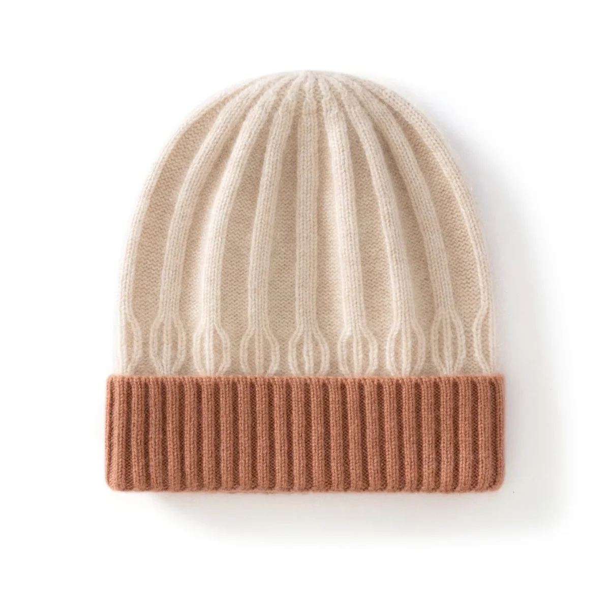 Gorro de punto de cachemira acanalado para niños Gorro de punto de cachemira con bloques de color y borde doblado