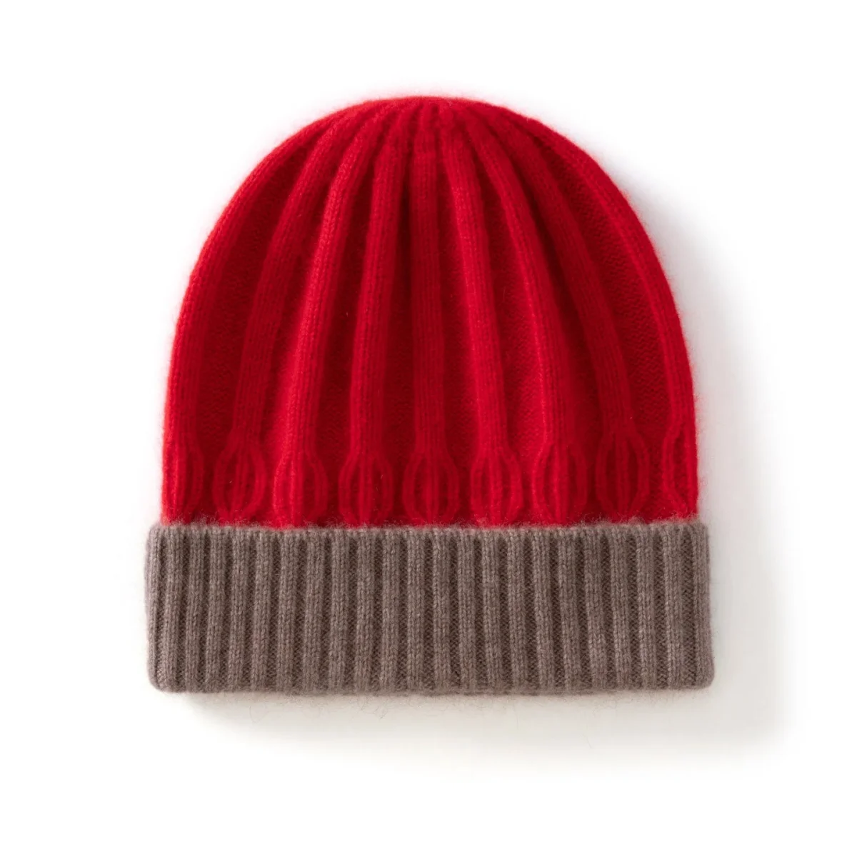Gorro de punto de cachemira acanalado para niños Gorro de punto de cachemira con bloques de color y borde doblado - Imagen 8