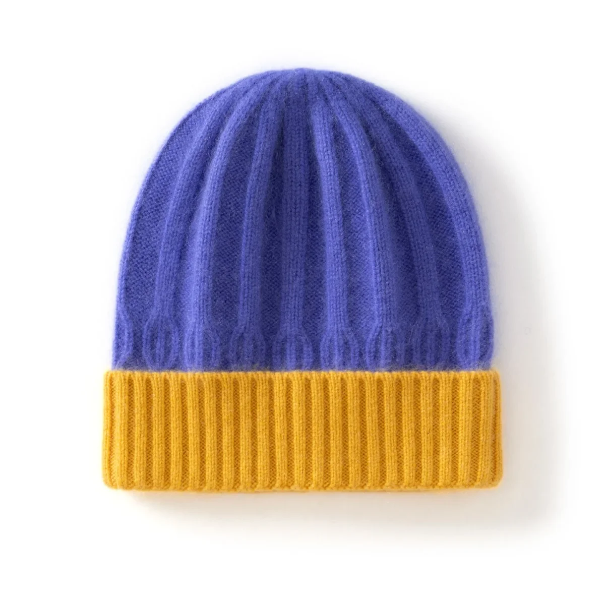 Gorro de punto de cachemira acanalado para niños Gorro de punto de cachemira con bloques de color y borde doblado - Imagen 9