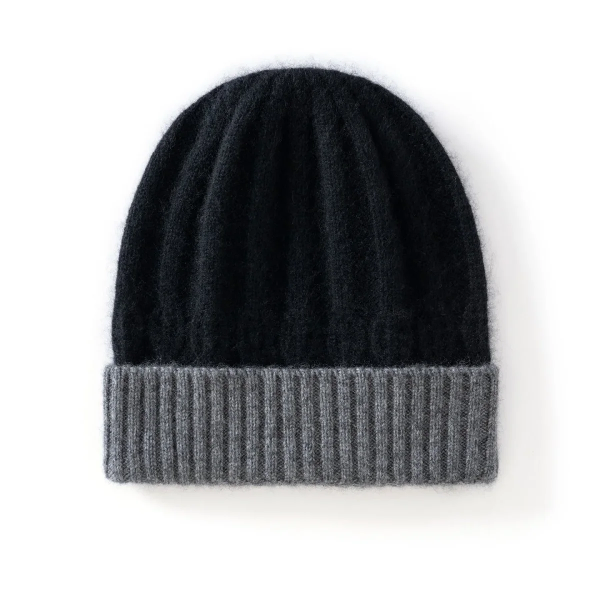 Gorro de punto de cachemira acanalado para niños Gorro de punto de cachemira con bloques de color y borde doblado - Imagen 6