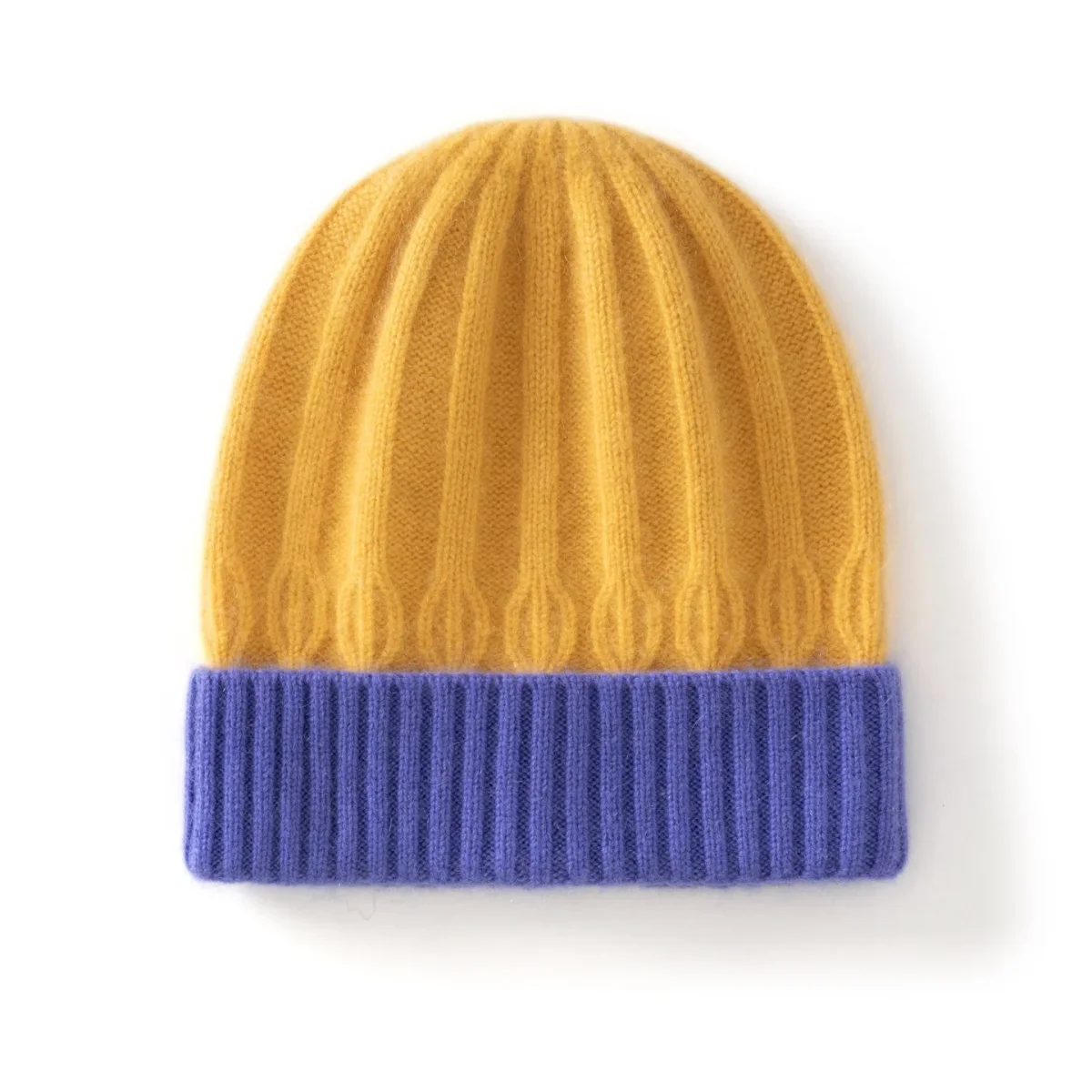 Gorro de punto de cachemira acanalado para niños Gorro de punto de cachemira con bloques de color y borde doblado - Imagen 3