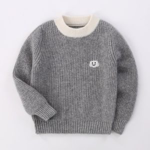 Séter de cachemira de niños Patch Smiley Crew Chople Cabalero de cachemir