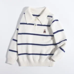 Sweater de cachemira a rayas para niños Polo Bordado de cachemir Borded Cashmere de oso