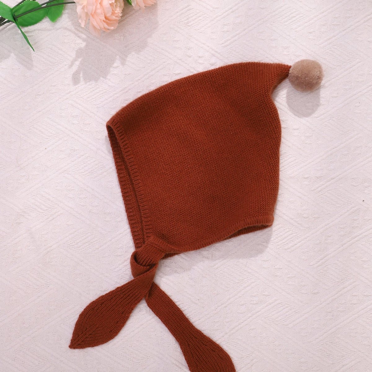 Gorro de cachemira con lazo para niños Gorros de cachemira de elfo tejidos con pompón - Imagen 8